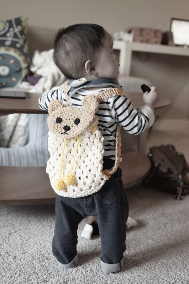 Crochet Bear Backpack pattern, sac for babies and kids, Crochet baby shower gift, baby registry, diaper bag, handmade gift Instant download image 1