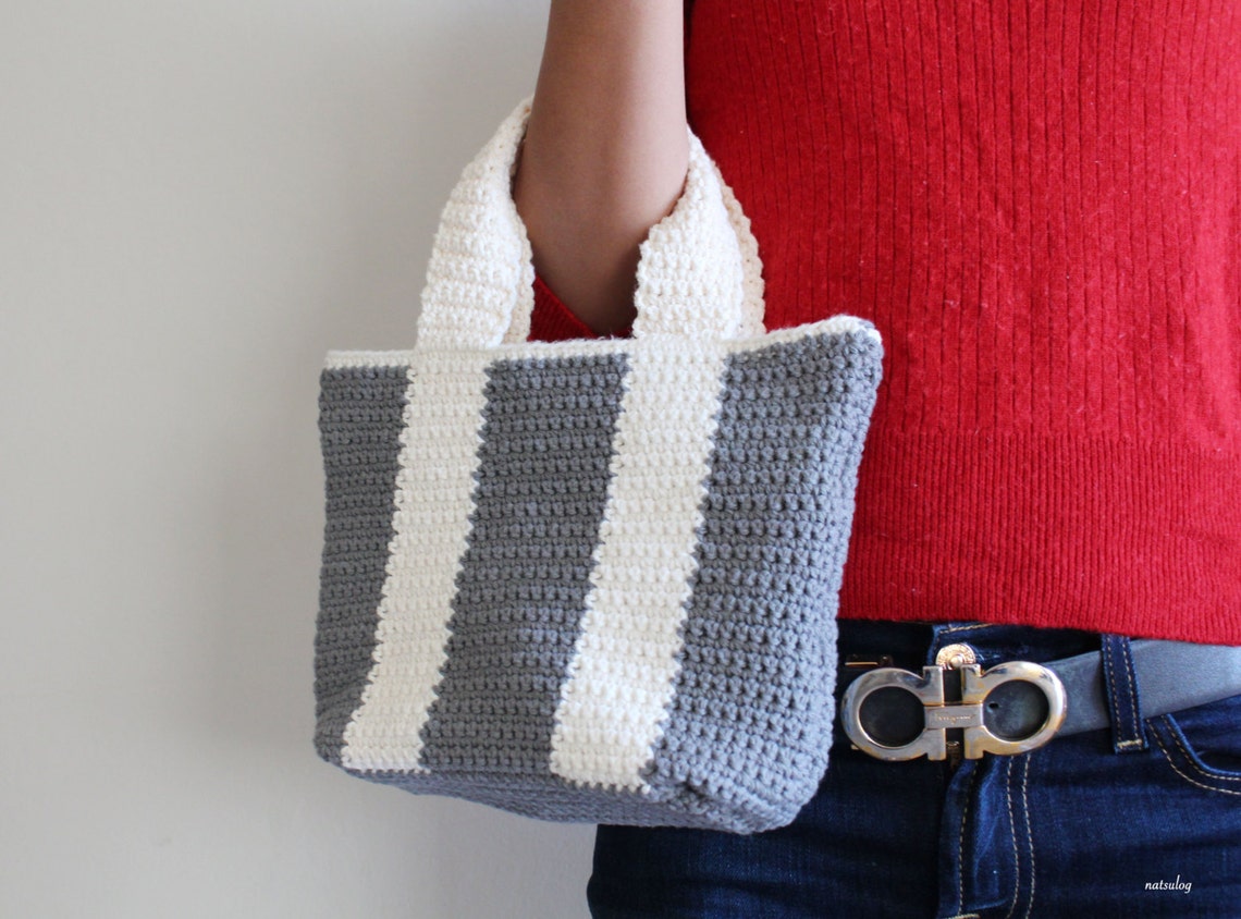 Crochet Simple Tote Bag Pattern, Bicolor Bag Crochet Purse Pattern
