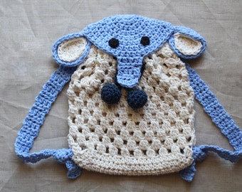 Crochet pattern - Crochet Elephant Backpack for babies and kids, crochet animal backpack pattern, baby diaper bag pattern,  Instant Download