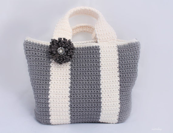 Crochet Simple Tote Bag Pattern Bicolor Bag Crochet Purse 