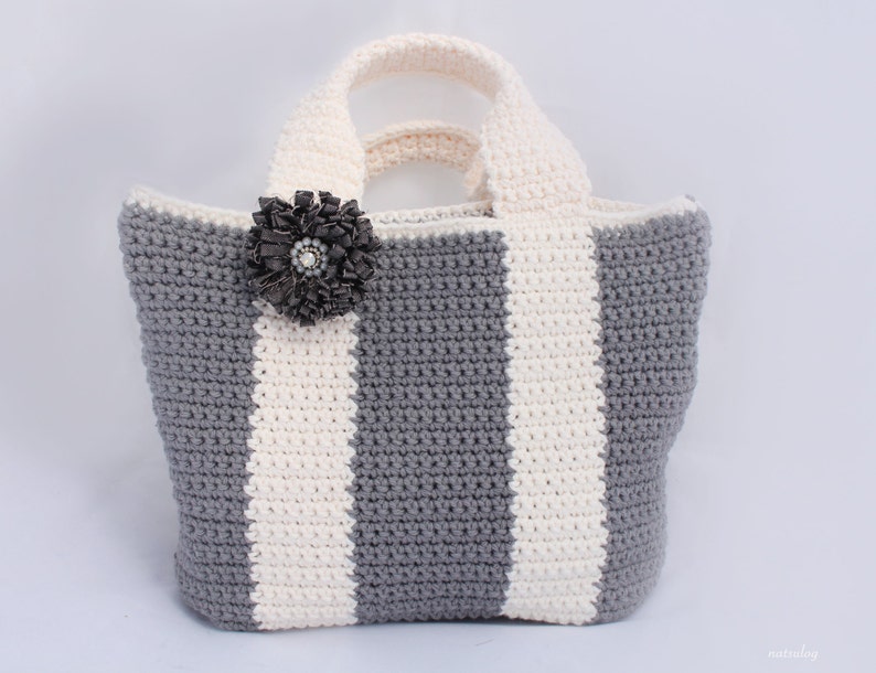 Crochet Simple Tote Bag Pattern, Bicolor Bag Crochet Purse Pattern
