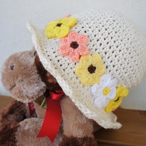 Crochet Hat Pattern cotton summer hat pattern with flowers, crochet kids pattern, crochet girl, crochet flower hat pattern, crochet sunhat image 2