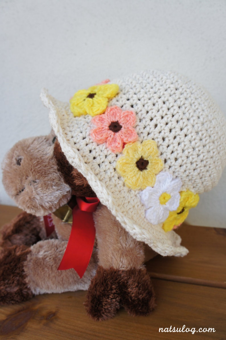 Crochet Hat Pattern cotton summer hat pattern with flowers, crochet kids pattern, crochet girl, crochet flower hat pattern, crochet sunhat image 2