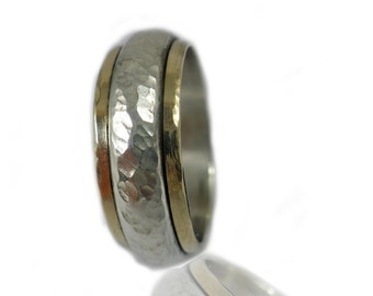 Wedding ring Half round band Silver and 9k gold band Classic wedding ring Hammered wedding band Handmade
