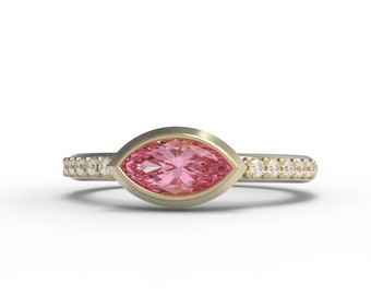 Pink Tourmaline Engagement ring, Tourmaline Stacking Ring,14k Marquise cut Ring, Unique Solitaire ring, Bridal ring