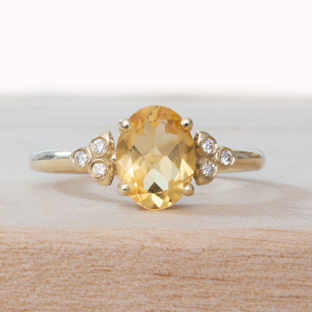 Sterling Silver Citrine & Garnet Engagement Ring – 2mm Band, Rhodium Plated, Natural Stones