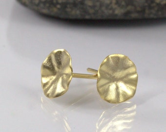 14k Solid gold stud earrings, Circle Studs, Gold Disc, Gold Post Earrings, 10 mm round stud, Anvehu