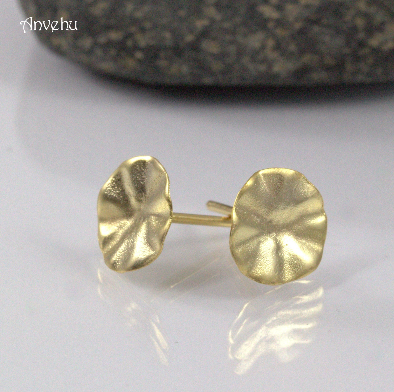 14k Solid Gold Stud Earrings, Circle Studs, Gold Disc, Gold Post
