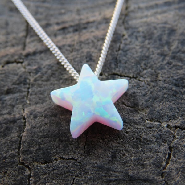 Opal necklace, opal star necklace, opal silver necklace, opal jewelry, White opal necklace, White star opal necklace, octoner birthstone