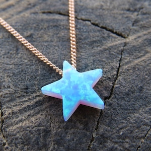 Opaalketting, opaalsterketting, opaal zilveren ketting, opaal sieraden, blauwe opaal ketting, witte ster opaal ketting, octoner geboortesteen