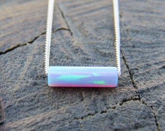 Opal necklace, opal tube necklace, opal silver necklace, opal jewelry, tiny dot necklace, opal bead necklace dot necklace blue opal necklace