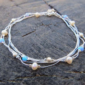 Blue Opal bracelet, opal bead bracelet, opal silver bracelet, tiny opal bracelet, beaded bracelet, minimal bracelet synthetic opal jewelry