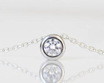 Silver Solitaire Necklace, CZ Diamond Necklace, Solitaire Diamond Necklace, Silver necklace, cubic zirconia necklace, beidesmaid gift