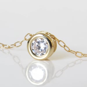 Gold Solitaire Necklace, Gold Necklace, CZ Diamond Necklace, cubic zirconia necklace, bridesmaid gift, Simple Delicate Necklace, everyday