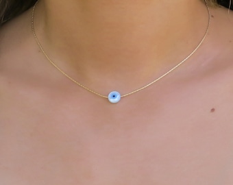 Gold Necklace, gold evil eye Necklace, Lucky Necklace, pearl gold Necklace, Mother of pearl Necklace, evil eye necklace, Christmas gift