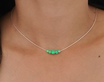 Opal necklace, opal ball necklace, opal silver necklace tiny dot necklace, opal bead necklace dot necklace green opal synthetic opal jewelry