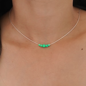 Opal necklace, opal ball necklace, opal silver necklace tiny dot necklace, opal bead necklace dot necklace green opal synthetic opal jewelry
