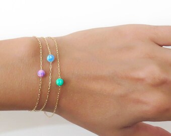 Bracciale in opale blu, bracciale con sfere di opale, bracciale in oro con opale, gioielli in opale, bracciale piccolo, bracciale con perline di opale, bracciale minimal, pietra portafortuna di ottobre