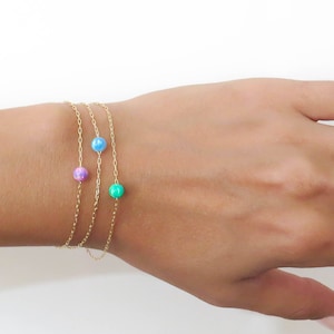 Blue Opal bracelet, opal ball bracelet, opal Gold bracelet opal jewelry tiny bracelet opal bead bracelet minimal bracelet october birthstone