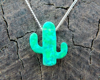 Opaal ketting, opaal cactus ketting, groene opaal ketting, opaal zilveren ketting opaal sieraden Cactus ketting, opaal sieraden oktober geboortesteen