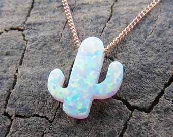 Opal necklace, opal Cactus necklace, white opal necklace, opal gold necklace, opal jewelry, Cactus necklace, opal jewelry october birthstone