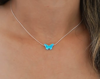 Butterfly necklace, Opal butterfly necklace, Blue Opal Necklace, Butterfly jewelry, Delicate jewelry, Opal jewelry, October birthstone, Blue