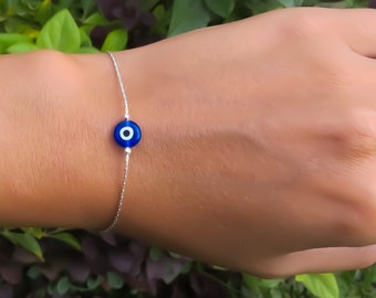 Silver Bracelet, Blue evil eye Bracelet, Lucky Bracelet, Sterling Silver evil eye Bracelet, protection Bracelet, blue jewelry Christmas gift