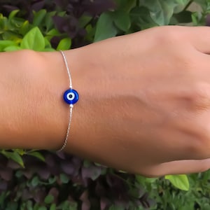 Silver Bracelet, Blue evil eye Bracelet, Lucky Bracelet, Sterling Silver evil eye Bracelet, protection Bracelet, blue jewelry Christmas gift