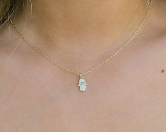 Opal Hamsa CZ necklace, gold necklace, opal hamsa necklace, Gold CZ necklace ,gold filled , luck necklace, hamsa necklace opal jewelry