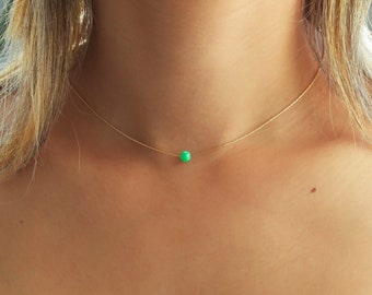 Opal jewelry, Opal necklace, opal ball necklace, opal gold necklace, gold filled opal bead necklace, October birthstone synthetic opal jewel