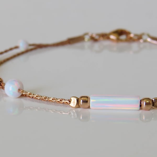 White Opal bracelet, opal bead bracelet, opal rose gold bracelet, tiny opal bracelet, beaded bracelet, minimal bracelet synthetic opal jewel