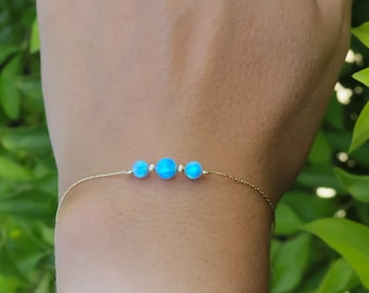 bracciale in opale blu, bracciale con perline di opale, bracciale in oro opale, gioielli in opale, bracciale in opale minuscolo, bracciale con perline, bracciale minimale