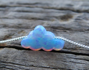 Opal necklace, Cloud opal necklace, blue opal necklace, opal silver necklace, opal jewelry, gold necklace, opal jewelry, synthetic opal