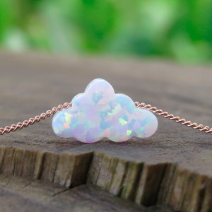 Opal necklace, Cloud opal necklace, white opal necklace, opal gold necklace, opal jewelry, child necklace, opal jewelry, synthetic opal image 1