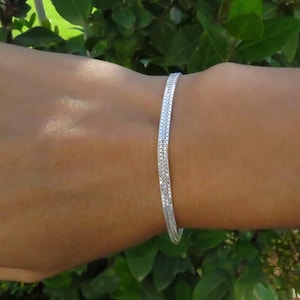 925 Sterling Silver Super Sparkle Bracelet, Wrap Bracelet, Simple Chain Bracelet, Stacking Bracelet，Minimalist Bracelet, box chain