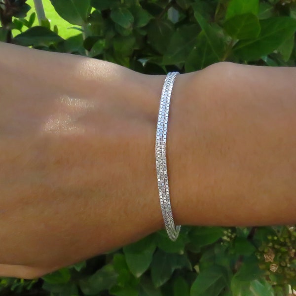 Bracelet Super Sparkle en argent sterling 925, bracelet enveloppant, bracelet à chaîne simple, bracelet empilable, bracelet minimaliste, chaîne de boîte