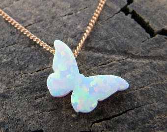 Butterfly necklace, Opal butterfly necklace, White Opal Necklace, Butterfly jewelry, Delicate jewelry, Opal jewelry, October birthstone