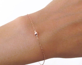 Pulsera de oro rosa, pulsera de cuentas de oro rosa, pulsera de oro pequeña, pulsera de cuentas de oro, regalo de dama de honor, pulsera sencilla y delicada
