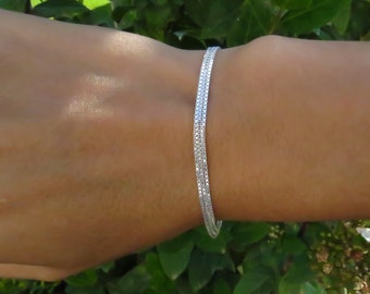 925 Sterling Silver Super Sparkle Bracelet, Wrap Bracelet, Simple Chain Bracelet, Stacking Bracelet，Minimalist Bracelet, box chain