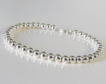 5mm Silver bead bracelet, sterling silver beaded bracelet, sterling silver bracelet, sterling silver jewelry, everyday bracelet, minimal