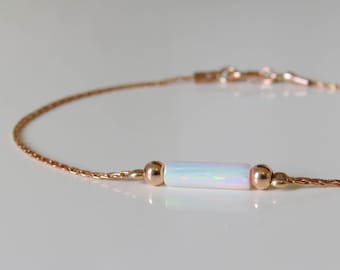 Bracciale in opale bianco, bracciale in tubo di opale, bracciale in oro rosa con opale, gioielli in opale, bracciale in opale piccolo, bracciale con perline, opale sintetico