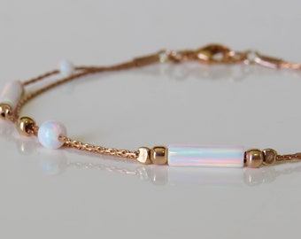 White Opal bracelet, opal bead bracelet, opal rose gold bracelet, tiny opal bracelet, beaded bracelet, minimal bracelet synthetic opal jewel