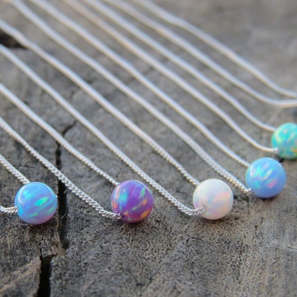 Opal necklace, opal ball necklace, opal silver necklace, blue opal jewelry tiny dot necklace opal bead necklace, dot necklace, green opal