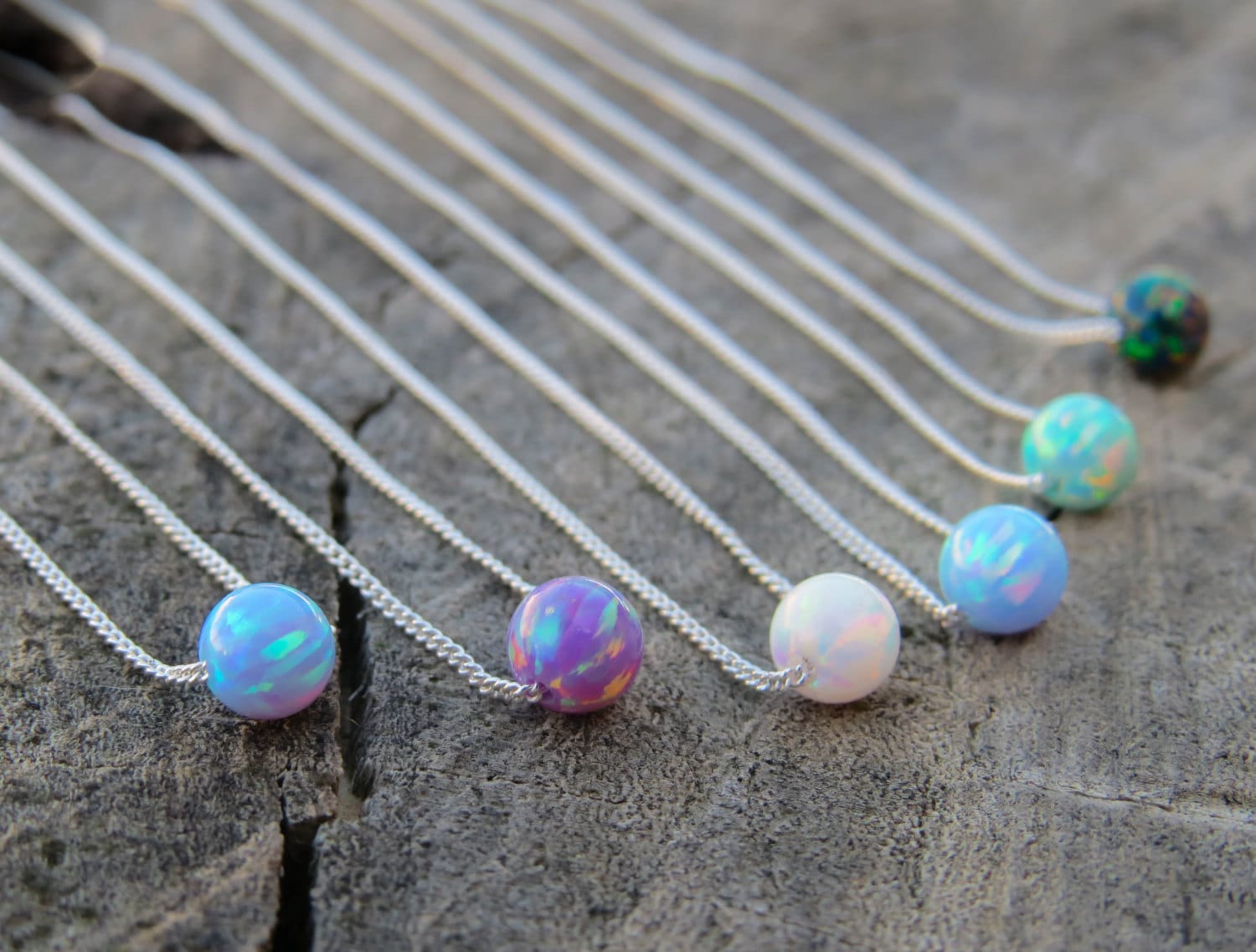 Opal Necklace Opal Ball Necklace Opal Silver Necklace Blue Opal