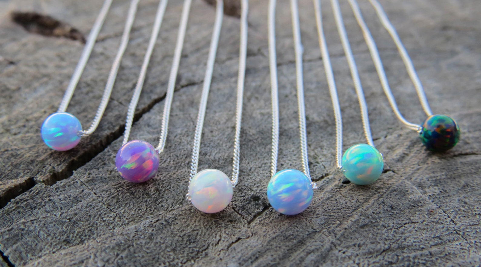 Opal Necklace, Opal Ball Necklace, Opal Silver Necklace, Blue Opal