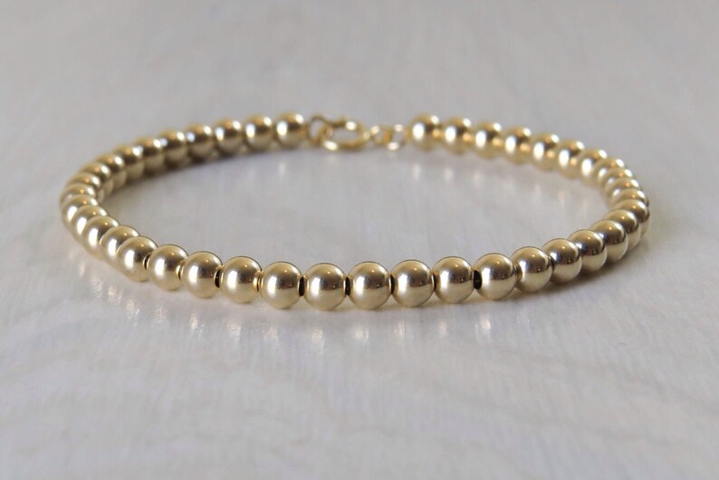 Gold bracelet, gold bead brecelet, 4mm gold beaded bracelet, gold jewelry, gold beads bracelet, everyday bracelet, minimal bracelet image 2