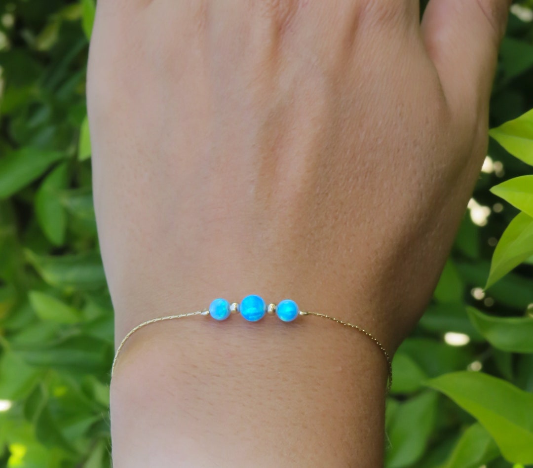 Blue Opal Bracelet, Opal Bead Bracelet, Opal Gold Bracelet, Opal