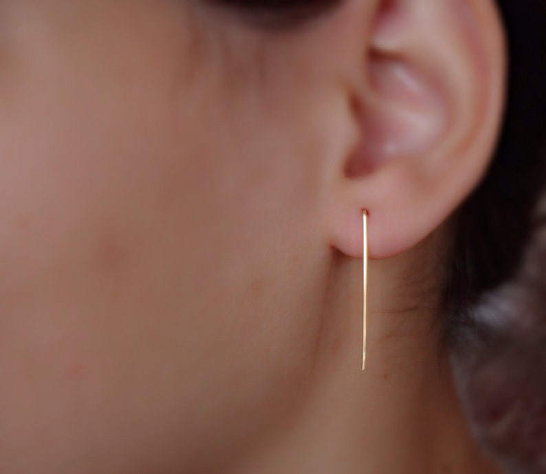 Gold line earrings, gold bar earrings,14K gold filled minimal earrings, line earrings, gold studs, gold bar stud earring image 1