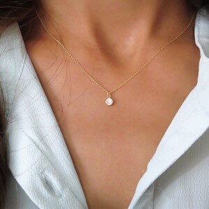 Gold Solitaire Necklace, Gold Necklace, CZ Diamond Necklace, cubic zirconia necklace, bridesmaid gift, Simple Delicate Necklace, everyday
