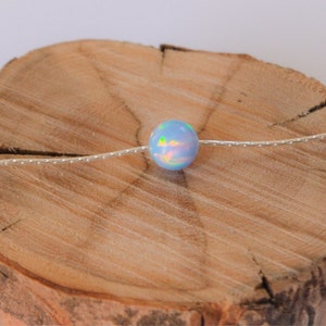 Opal necklace, opal ball necklace, opal silver necklace, tiny dot necklace opal bead necklace dot necklace blue opal necklace synthetic opal image 4